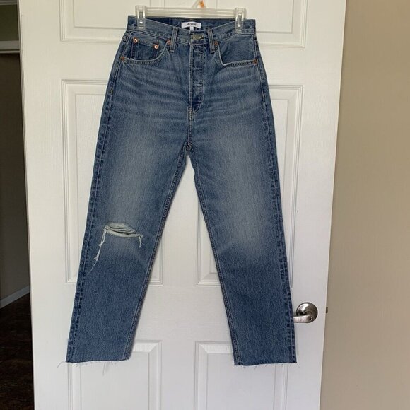 RE/DONE 70's Ultra High Rise Stove Pipe Jeans Blue Women’s 27 NWT Anthropologie - Picture 4 of 15